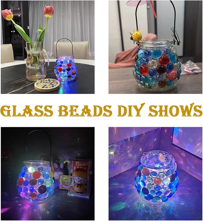KINGOU Flat Glass Gems/Marbles/Stones/Beads for Vase Filler, Table Scatter, Games - 1 Lbs (17-19mm, Approx. 3/4")- Aqua Blue