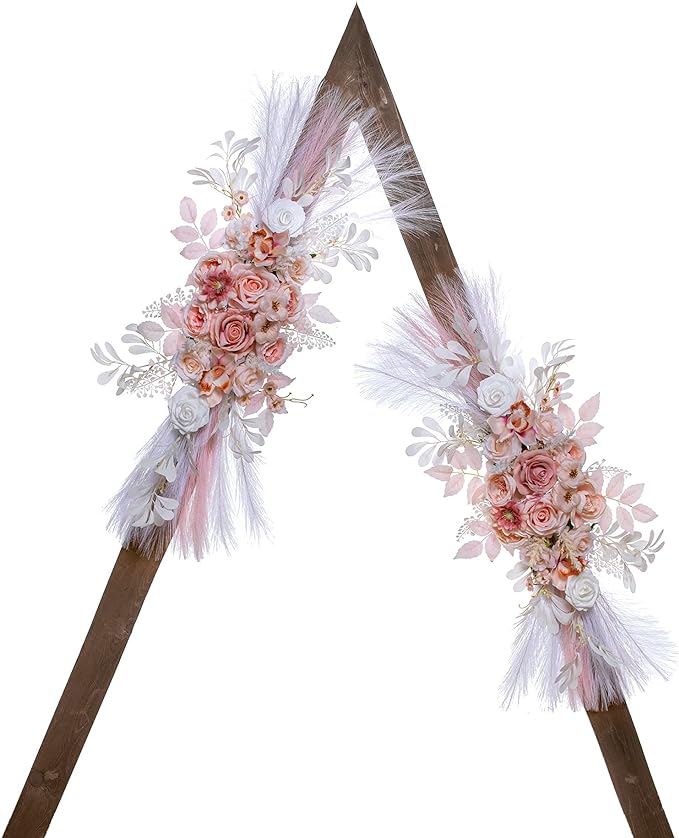 Artificial Flowers for Wedding Arch, Salmon Pink with Pampas Grass