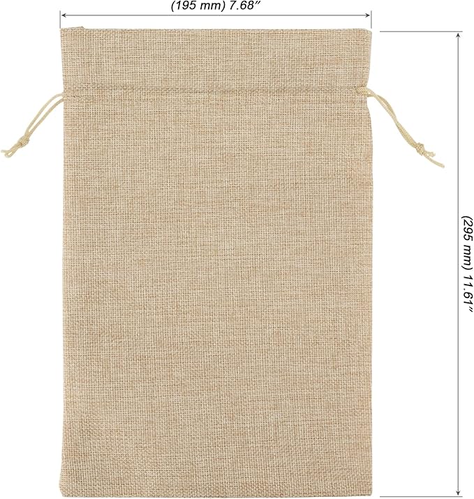 Gift Bags, 8 x 12 Inch Light Brown Linen Drawstring Bags, Pack of 30