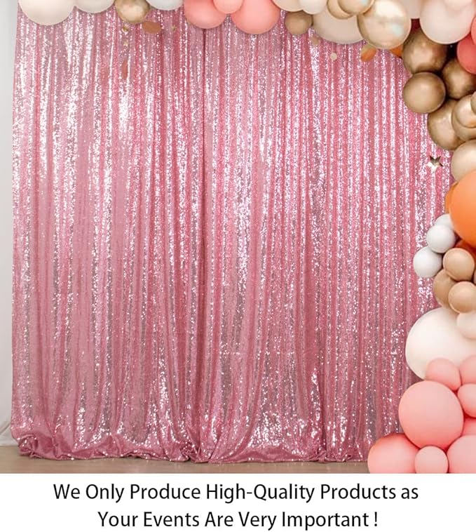 Sequin Backdrop Curtain 8x10 ft Rose Pink with Rod Pocket