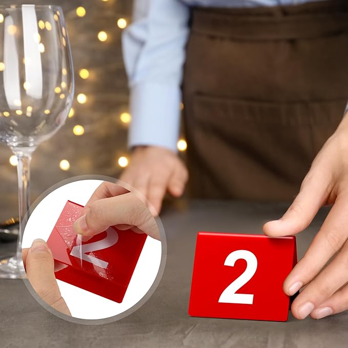 Tuanse Table Numbers 1-25 Acrylic Double Side Numbered Table Tents Plastic Restaurant Wedding Numbers Cards Signs for Party Banquets Wedding Reception(Red, White)