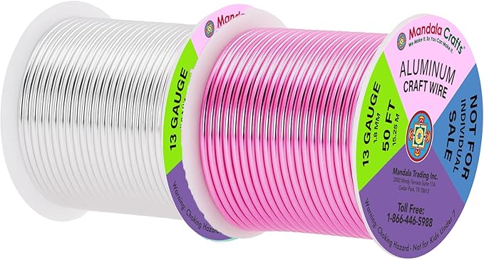Mandala Crafts 13 Gauge Anodized Aluminum Craft Wire for Jewelry Making - 300 FT Colored Flexible Silver Copper Purple Pink Brown Ice Blue Wire - Bendable for Bonsai Armature Crafting Sculpting