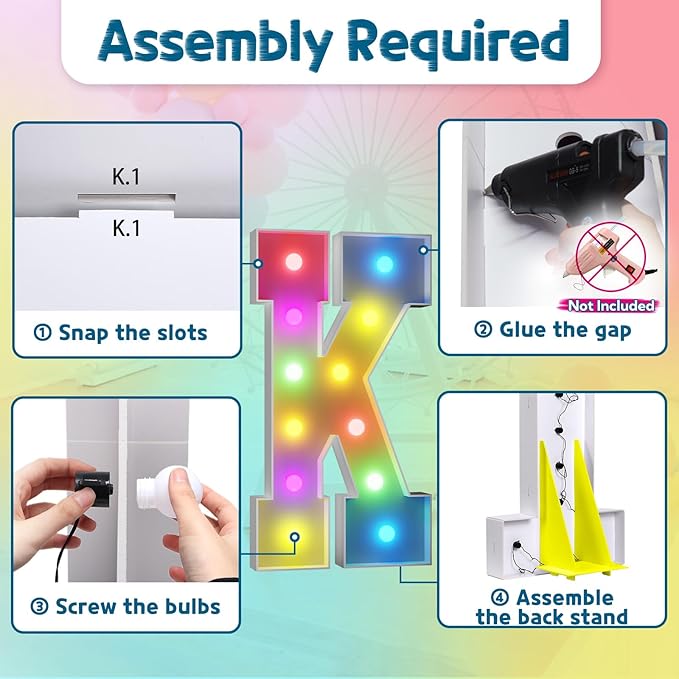 Marquee Light Up Letter K Decoration, 4 FT Foam Board, 16 Colors