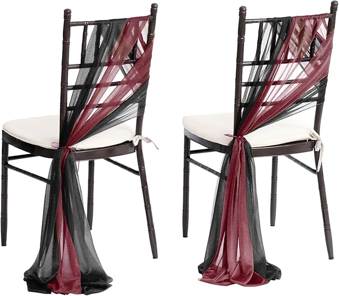 Ling's moment Wedding Chiffon Chair Sashes Cover Aisle Decorations Draping Fabric Wrinkle-Free with Tie 16 Pcs for Party Ceremony Reception Floral Arrangement Banquet Outdoor Decor