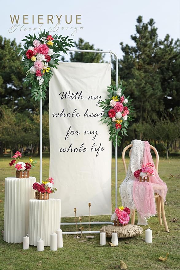 Artificial Flower Swags Bright Pink Silk Rose Arch Kit 2 Pack