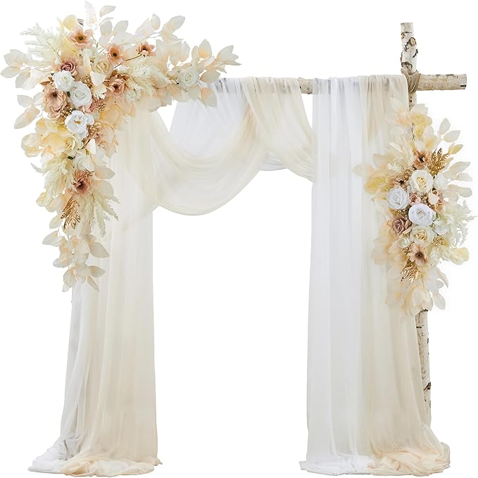 Artificial Flowers Kit for Wedding Arch, Beige Silk Roses with Drapes