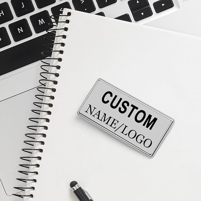 Custom Name Tags ID Badges with Logo Name Personalized Name Badges Name Tag ID Badges with Pin Backing Customizable Name Tags for Business Offices Stores Restaurant, 1.5x2.8 in, 200PCS