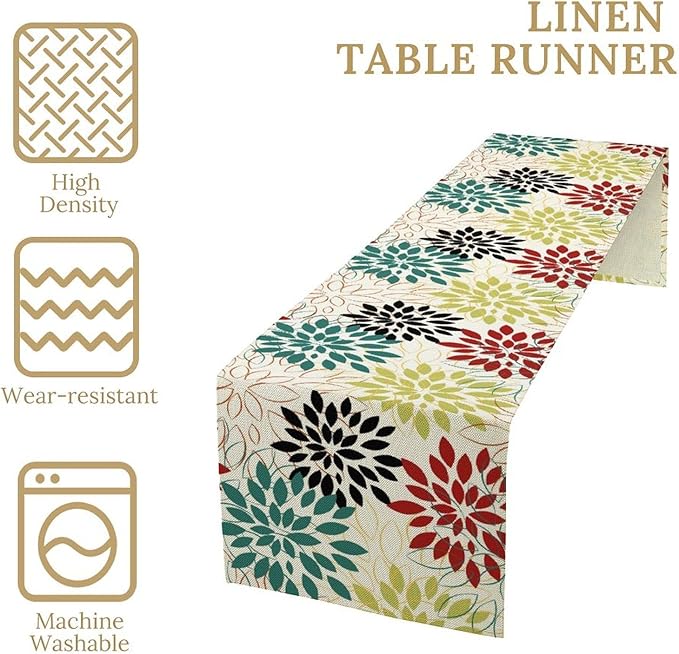 Abstract Red Dahlia Vintage Table Runner, Geometric Lines Mid Century Vintage Modern Colorful Table Runner for Party Kitchen Dining Living Room Laundry Room Decor, 13x108 Inch
