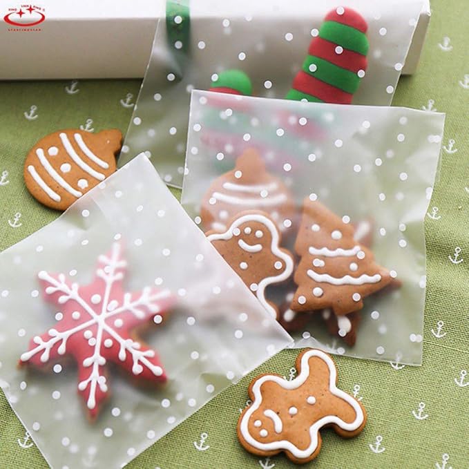 100 Packs Self Sealing Cellophane Treat Bags 5x7 Inches, Searik 4 Mils Resealable Plastic Pastry Cookie Bags with Thank You Labels for Party Gift Giving Bakery Candy Cookie Chocolate
