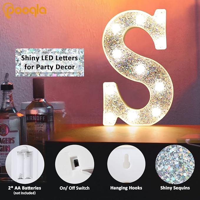 Pooqla Light Up Letters, LED Marquee Letters for Silver Birthday Decorations, Battery Powered Night Light Teenager Girl Room Decor, Gift for Girls Boys Wedding Bedroom Christmas Party Decor, Letter B