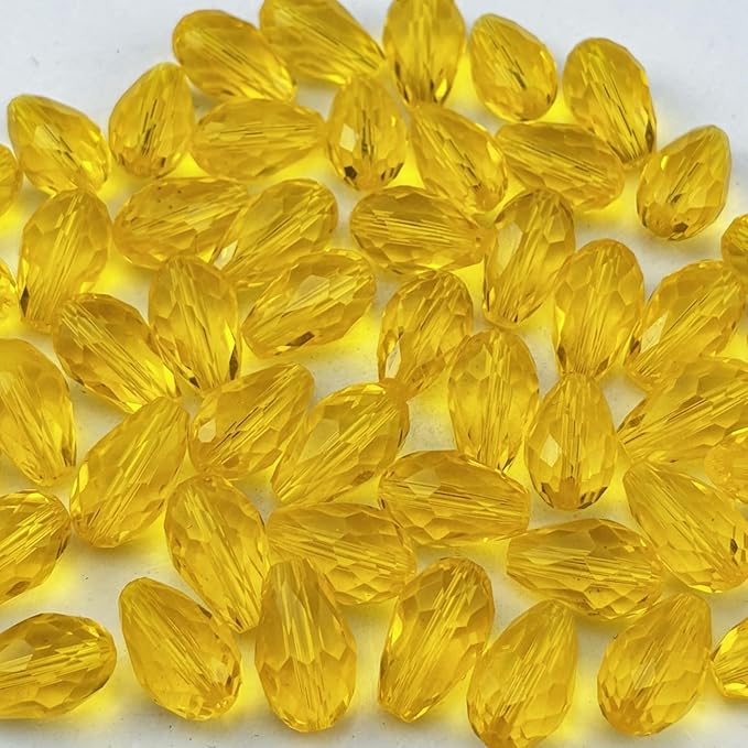 150pcs 4x6mm Teardrop Crystal Glass Beads for Jewelry Making, Faceted Vertical Hole Teardrop Glass Spacer Beads for Wind Chimes Bracelet Earring Necklace DIY Craft(Gold Yellow)