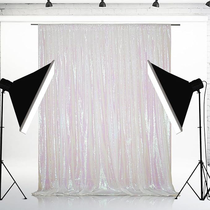 Eternal Beauty White Iridescent Sequin Backdrop, 5x7 Ft Glitter Background Curtains for Shimmer Photography Party Wedding Birthday Back Drop Decor