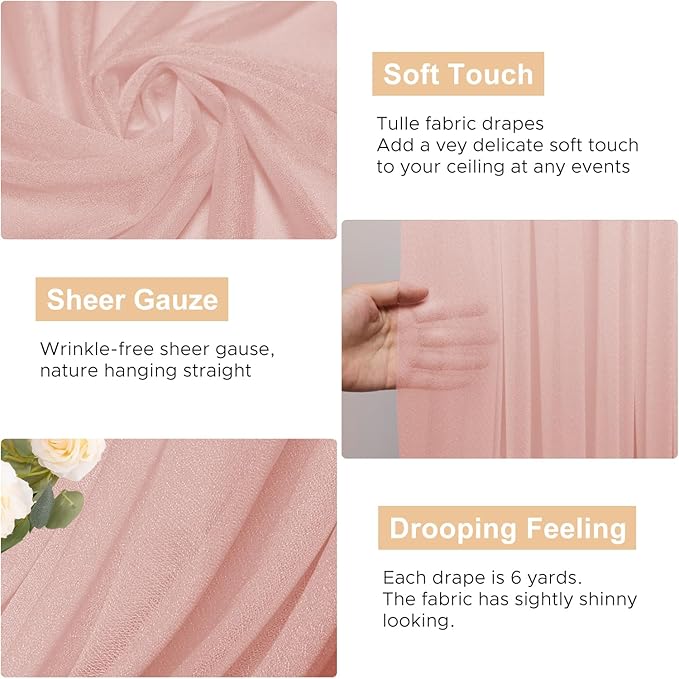 Wokceer Wedding Arch Draping Fabric 28.7" x 20FT - Blush Sheer Backdrop for Wedding Ceremony, Birthday Party, Bridal Shower Decoration
