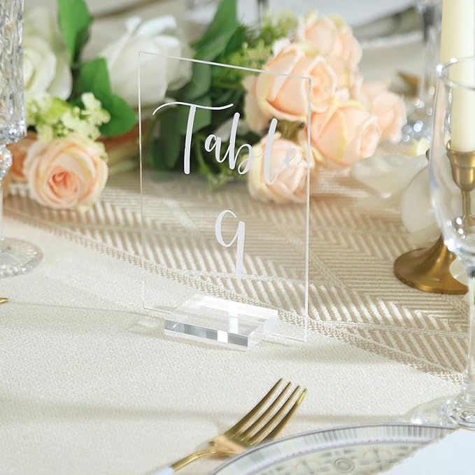 Tabletop Signs Clear Acrylic Table Numbers 1-30 with Stands, 4x6 Inch