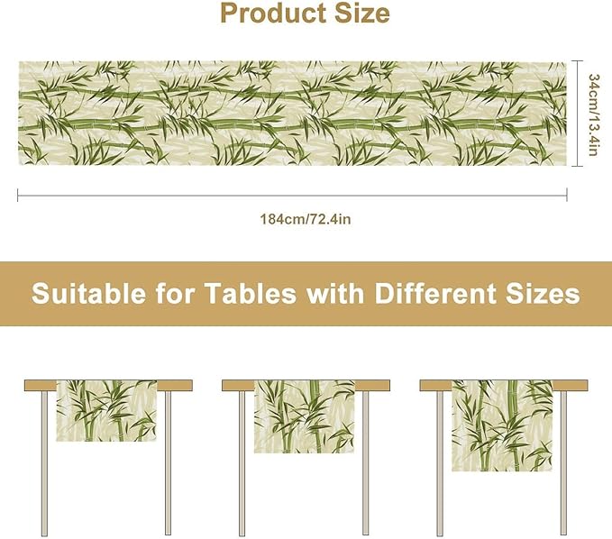 Bamboo Table Runner,Green Plant Leaf Pattern Table Cloth Kitchen Dining Table Home Party Decoration 13x90 Inch