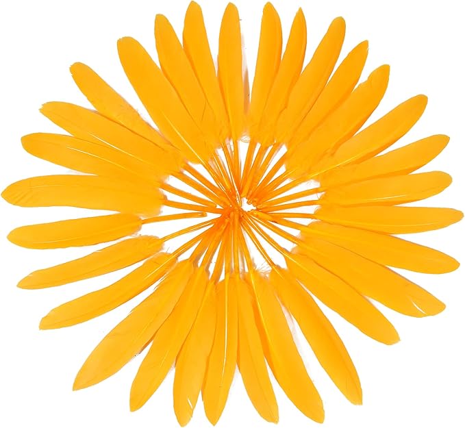 FeelfunFeather 120pcs Golden Yellow Goose Cochettes Feather Natural Bulk 4-6 inch 10-15cm for Wedding Party Christmas Halloween Decorations DIY Crafts
