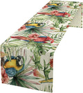 Parrot Table Runner,Tropical Palm Leaf Colorful Macaw Bird Watercolor Print Tablecloth Burlap for Hotel Indoors Outdoor Dining Room Kitchen Home Decor,W13X L60 in