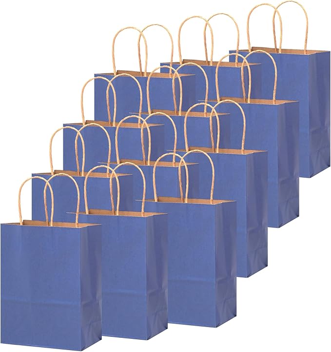 Gift Bags with Handles, Kraft Deep Blue, 13 x 10.3 x 4.6 Inch, 100 Pack