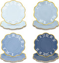 Dusty Blue Party Plates Gradient Blue Dessert Paper Plates 7inch Gold Foil Scalloped Edge Disposable Cake Plates for Tea Party Birthday Bridal Baby Shower Wedding Party Supplies (48)