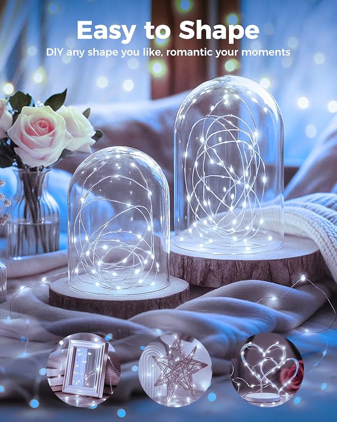 btfarm 12 Pack Fairy Lights Battery Operated, 7FT 20 LED Mini String Lights Waterproof Silver Wire for Mason Jars Centerpiece Table Crafts Bedroom Christmas Decoration, Cool White