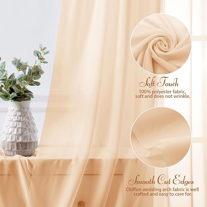 SiinvdaBZX 4 Panels Wedding Arch Draping Fabric 30" x 20Ft Champagne Sheer Chiffon Fabric Outdoor Extra Long Decorative Drapery for Party Ceremony Ceiling Curtain Backdrop