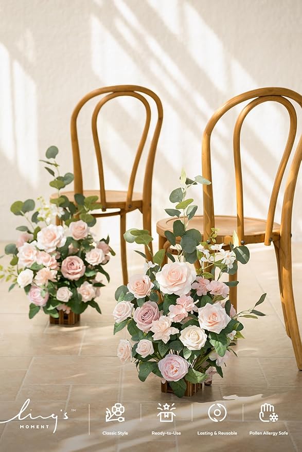 Artificial Flower Arrangements, Set of 4, 17.5 Inch Tall Blush Pink Wedding