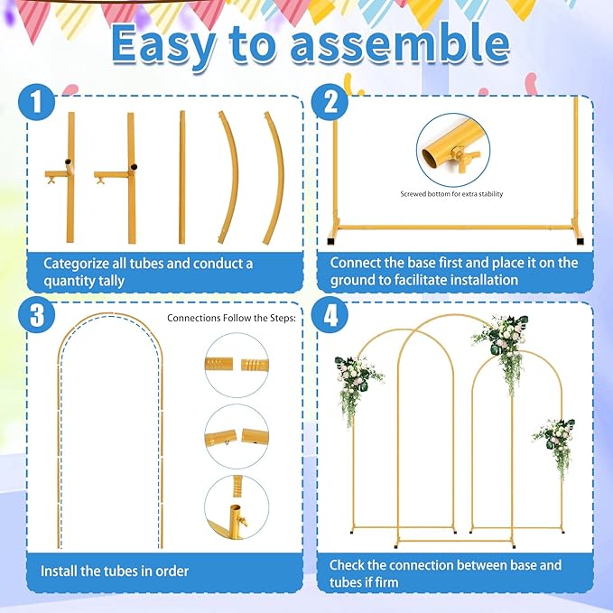 Arch Backdrop Stand: 7.2 FT Gold Metal Frame with Round Tubes