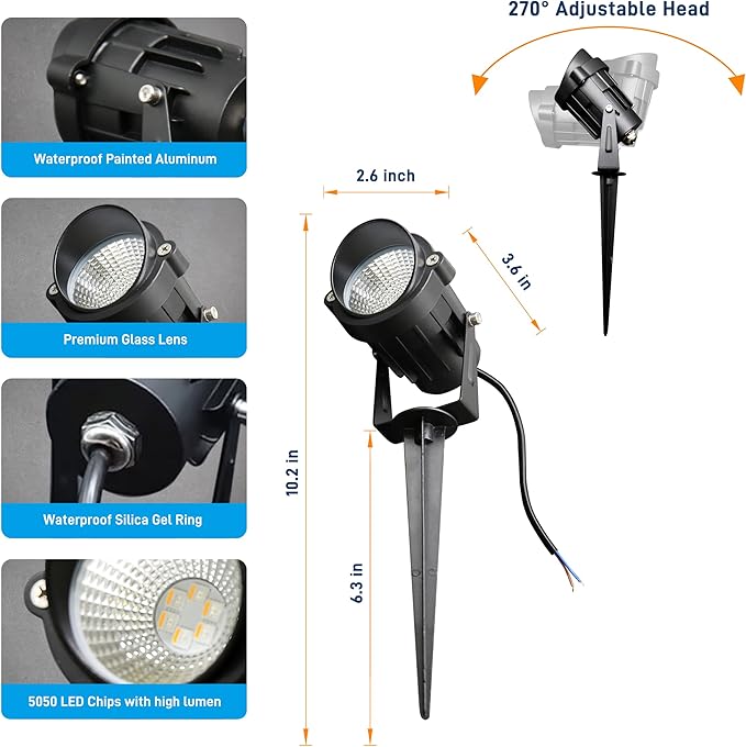 Spotlights, 6-Pack, 12W RGBW LED Landscape Lights with Remote Control