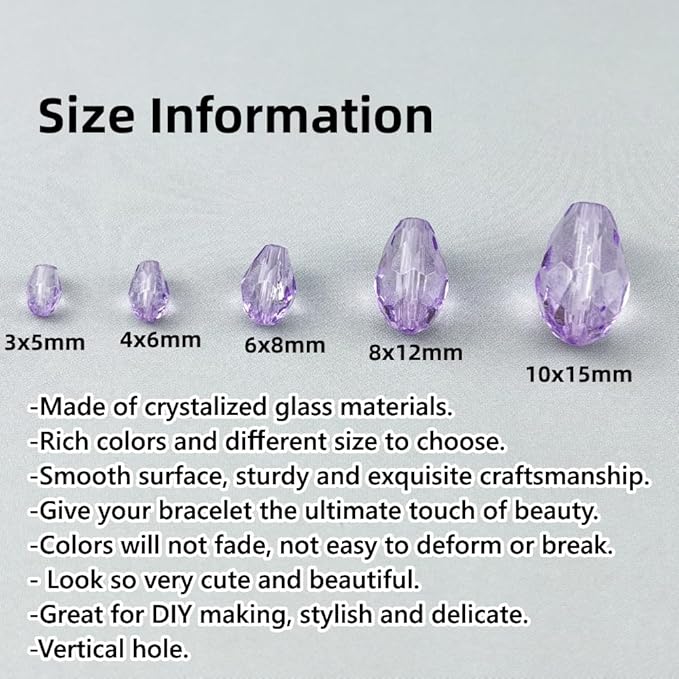 130pcs 6x8mm Teardrop Crystal Glass Beads for Jewelry Making, Faceted Vertical Hole Teardrop Glass Spacer Beads for Wind Chimes Bracelet Earring Necklace DIY Craft(Crystal Purple)