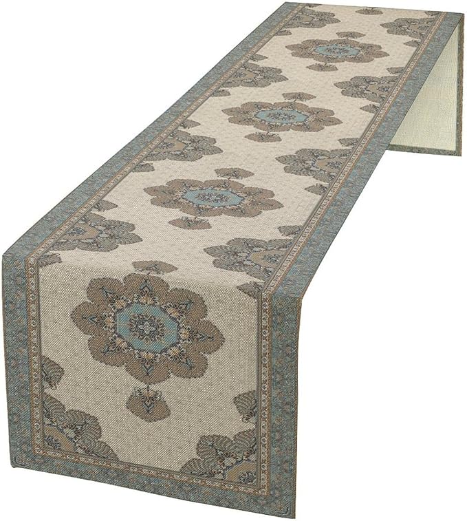Boho Bohemia Style Table Runner, Vintage Teal Brown Retro Flower Rustic Country Style Floral Print Pattern for Home Kitchen Table Decor Dining Coffee Room Garden Party Decor 13x120in
