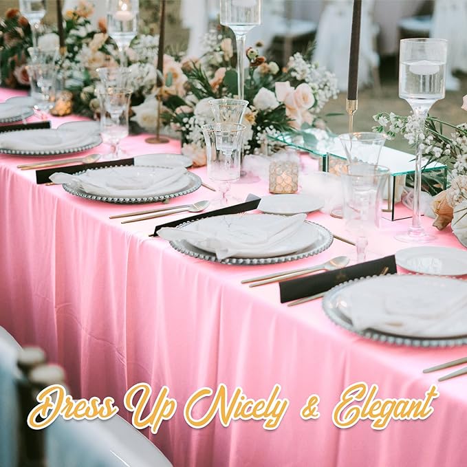 BRILLMAX 8 Pack Pink Tablecloths for 6 Foot Rectangle Tables 60 x 102 Inch - 6ft Rectangular Bulk Linen Polyester Fabric Washable Cloth Cover for Wedding Reception Banquet Birthday Party