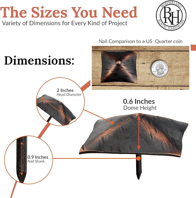 100 Pack 2" Square Head Iron Clavos Decorative Nails – Oil Rubbed Bronze – Handmade Rustic Square Fasteners for Farmhouse Shutters, Barn Doors, Shutters, and Gates – Ornamental Wood Accent