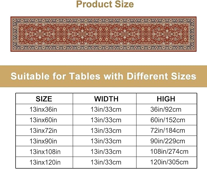 Boho Floral Vintage Red Blue Table Runner, Retro Flower Rustic Country Farmhouse Abstract Pattern for Home Kitchen Table Decor Dining Coffee Room Party Decor 13x60in