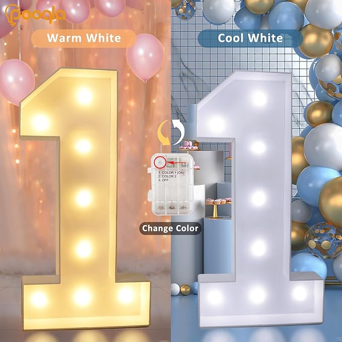 Party Decoration Light Up Marquee Number 6, 3 Ft Foam, Warm or Cold White
