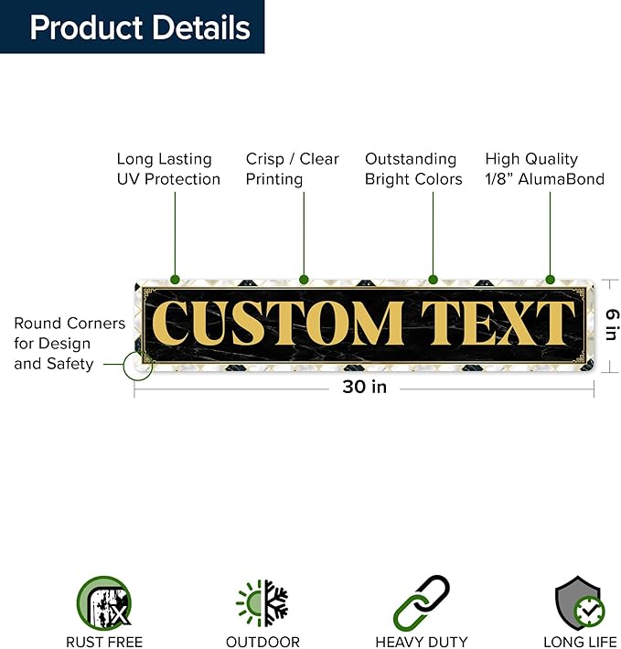 Custom Sign, Custom Street Sign, 11 Font Colors, 13 Font Styles, 4 Hole Options, 22 Sizes, 6x30 Inches, Rust Free DiBound, Fade Resistant, Made in USA by My Sign Center (Marble Tile)