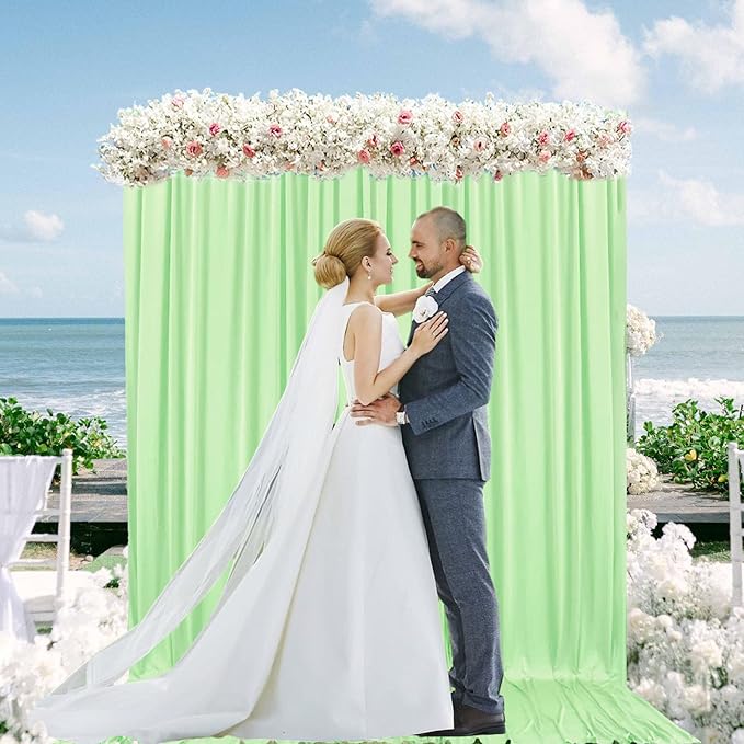 10 x 7 Feet Light Green Backdrop Curtain for Partie, Background Curtains for Photoshoot, Birthday, Wedding, Halloween, Thanksgiving, Christmas, New Year Party Decorations 5Ft x 7Ft, 2 Panels
