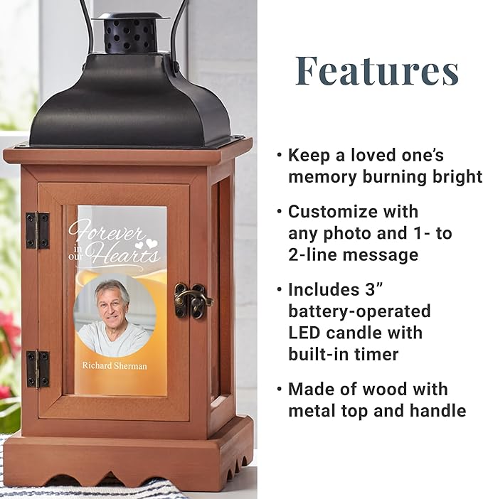 Decorative Candle Lantern, Brown Wood, 12-Inch Personalized Memorial Keepsake