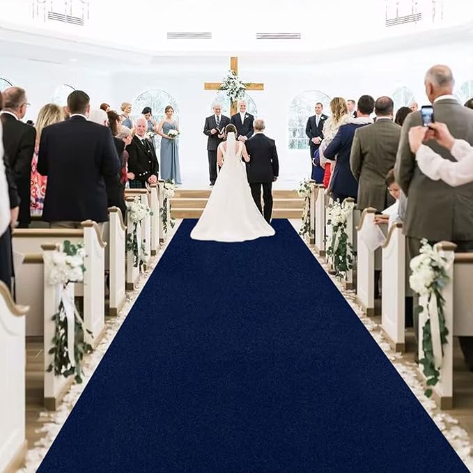Aisle Runner Navy Blue Velvet 4 x 15 ft for Weddings and Events