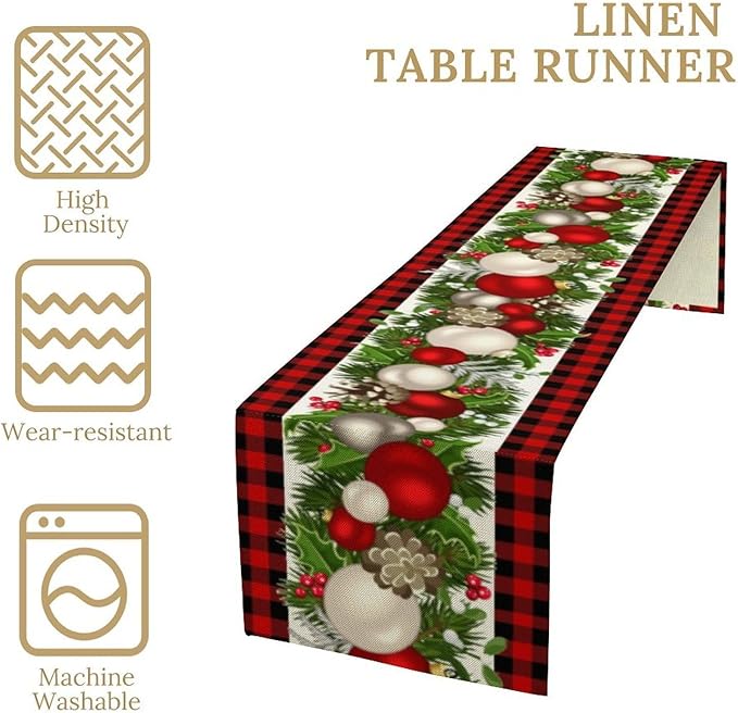 Christmas Table Runner,Seasonal Winter Xmas Holiday Farmhouse Table Cloth Kitchen Dining Table Decoration for Home Party Decor 13x70 Inch