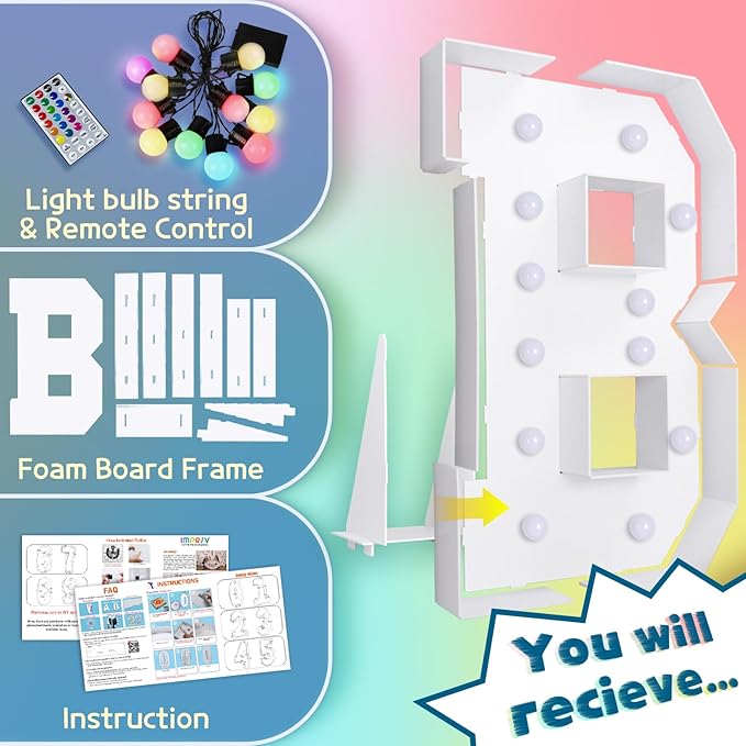 Party Decorations Marquee Letter B Light Up Sign, 4 Ft Foam Board