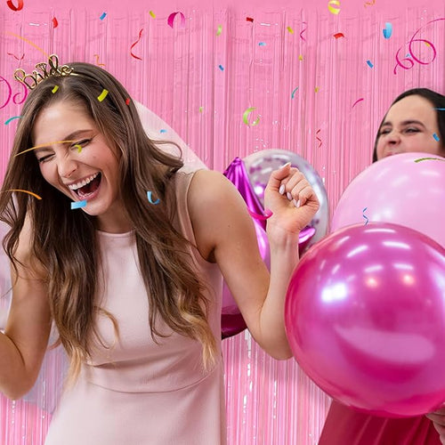 10 Pack Foil Curtain Pink Backdrop Streamers Metallic Tinsel Fringe Curtains Photo Booth Props for Birthday Wedding Engagement Bachelorette Christmas Holiday Celebration Party Decorations