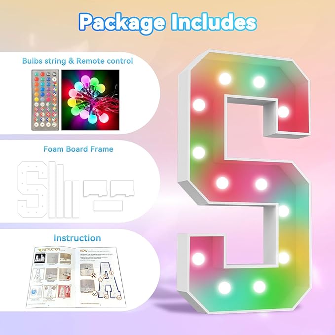 Party Decorations: 4FT Marquee Light Up Letters with Remote Control