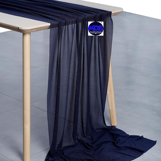 MDS Halloween Chiffon Table Runner - 25 Pack, 29 x 170 Inches, 14ft Each - Sheer Spooky Table Runners for Haunted House Parties, Trick-or-Treat Tables, Witchy Décor, Wedding & Events - Navy Blue
