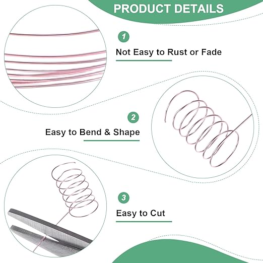 2-Rolls 0.4mm Jewelry Wire, 26 Gauge 328FT Craft Wire Copper Beading Wire for Jewelry Making/Planting/Weaving/DIY Crafting, Soft Metal Wires [100M, Rose Golden]