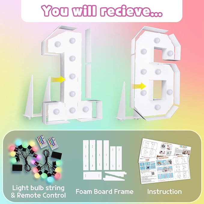 Birthday Decorations: Light-Up Marquee Number 16 Sign, 3 Ft LED