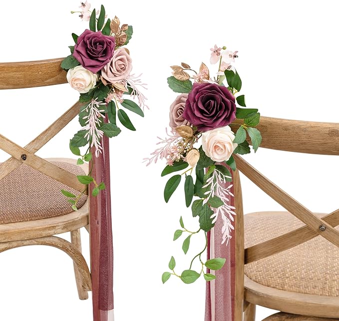Artificial Flowers for Wedding Aisle Pews, 8 Pcs Marsala and Blush