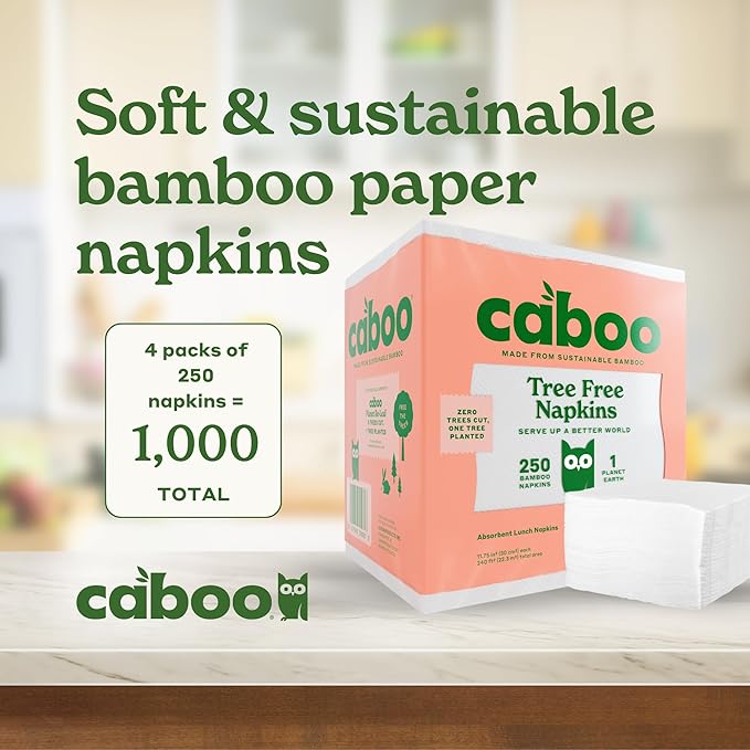 Disposable Napkins, Tree-Free Viscose, 1-Ply, 4 Packs of 250 Sheets