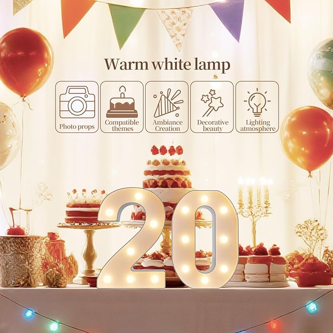 LED Marquee Light Up Numbers Sign - Lighted Birthday Numbers Sign for Birthday Party Decoration, Bar Wall, Home, Table Room, Wedding and Christmas Decorations, Number 4