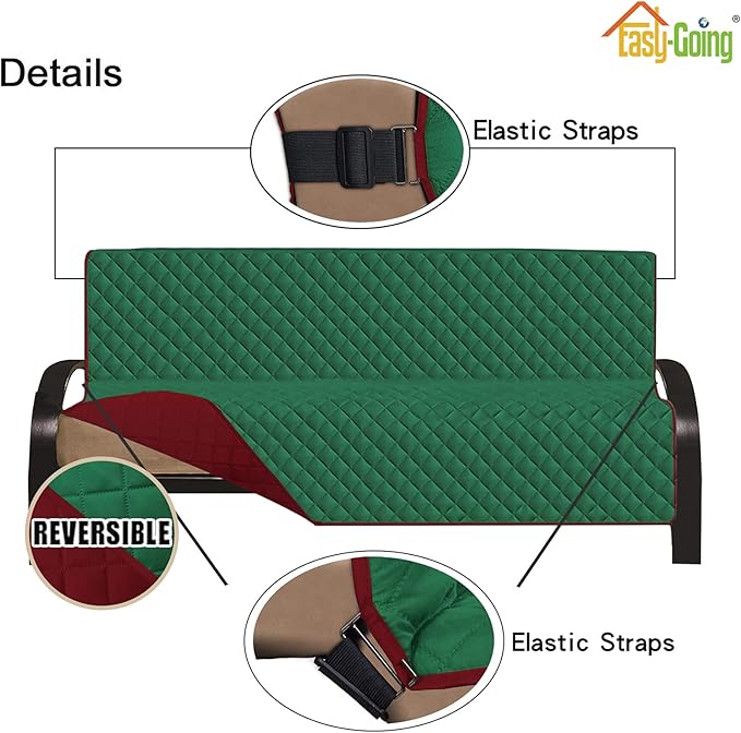 Sofa Slipcover with Quilted Microfiber, 70-Inch Seat Fit, Green/Red