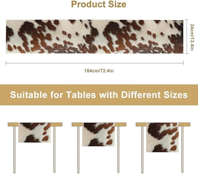 Farmhouse Cow Skin Print Table Runner, Safari Wildlife Brown Country Farm Cowhide Pattern Cotton Linen Rustic Cottage Table Runner for Dinning Home Party Holidays Home Setting, 13x108 Inch